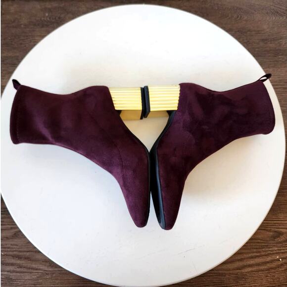 Michael Kors Porter Mid Bootie in Merlot Stretch Suede Sock Boot - Picture 4 of 11